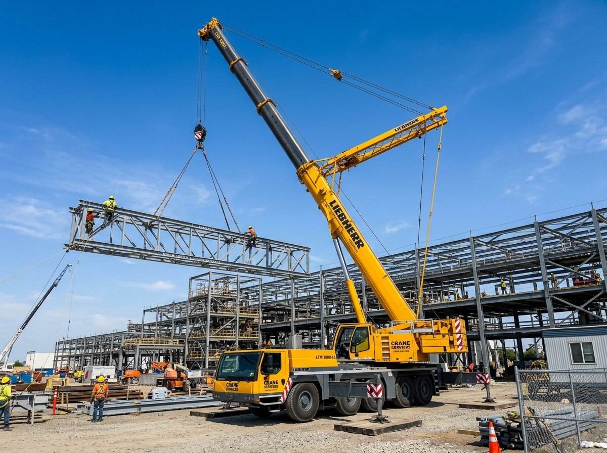 Mobile Hydraulic Crane Field Truss Installation
