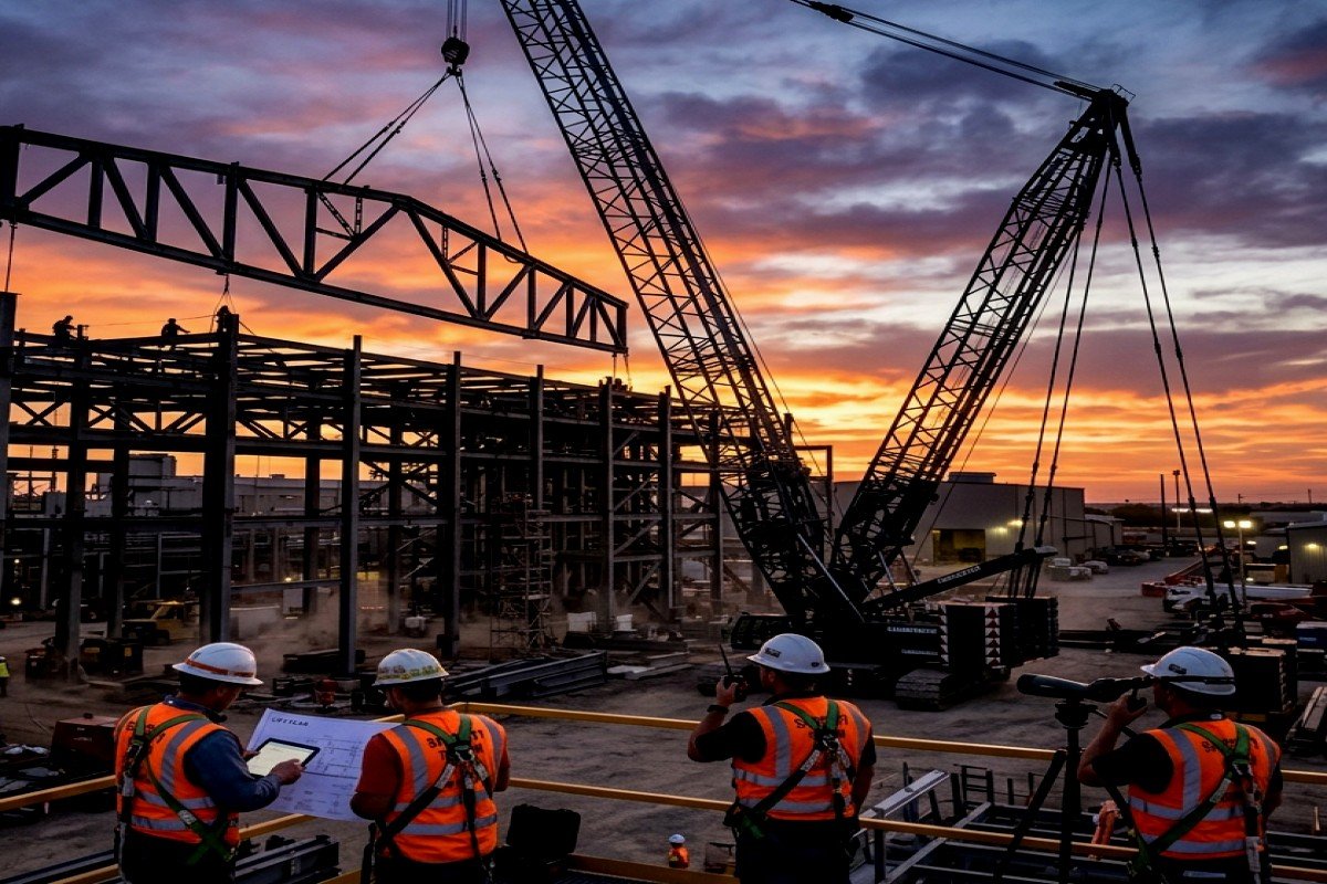 On-Site Crane Lift Heavy Steel Erection