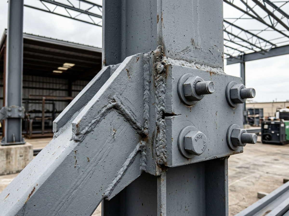 Welded steel weather shade joint detail